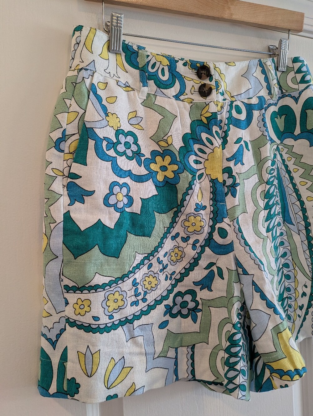Boden Westbourne Linen Shorts Emerald Foliage Paisley Floral Resortwear Size 8 - Picture 5 of 13